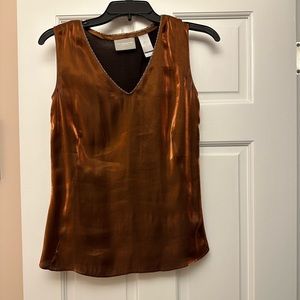 Shimmery bronze sleeveless v neck shirt SZ. Great for night out!